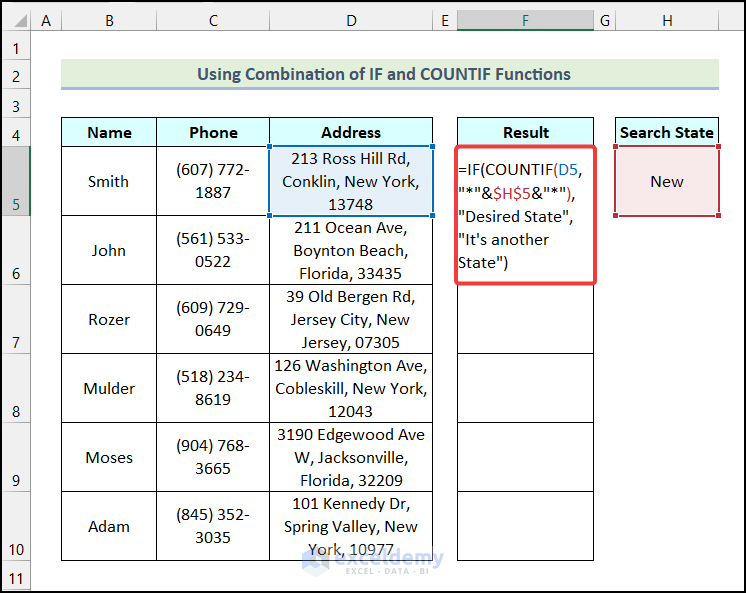 Using Combination of IF and COUNTIF Functions to use IF partial match in Excel