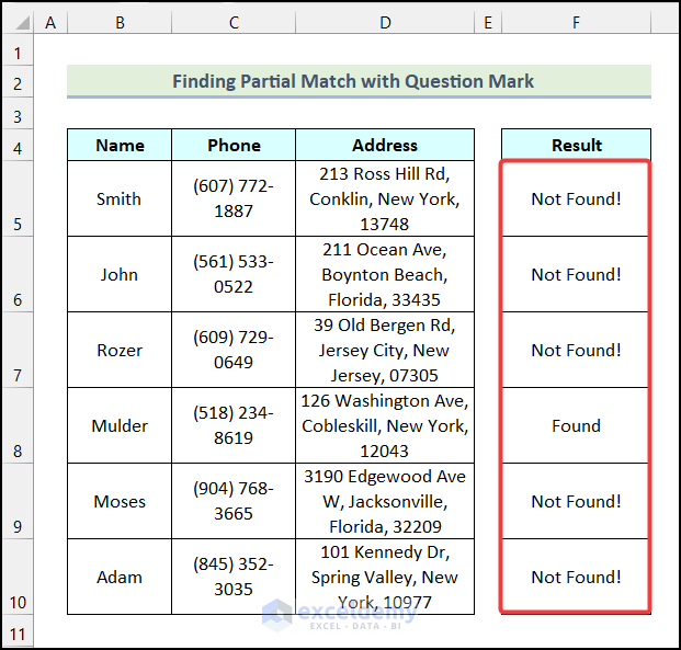 Final output of method 6 to use IF partial match in Excel