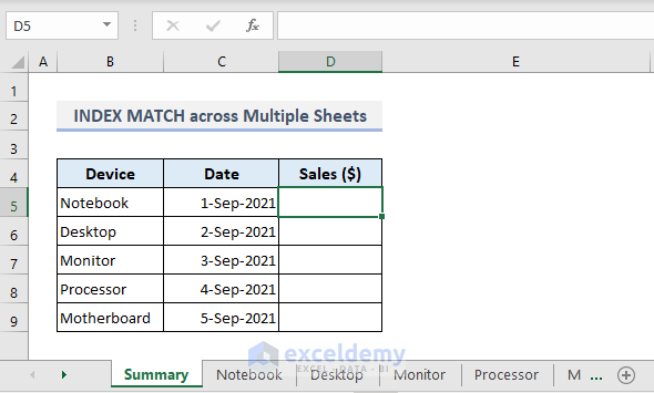 use of index match across multiple sheets in excel