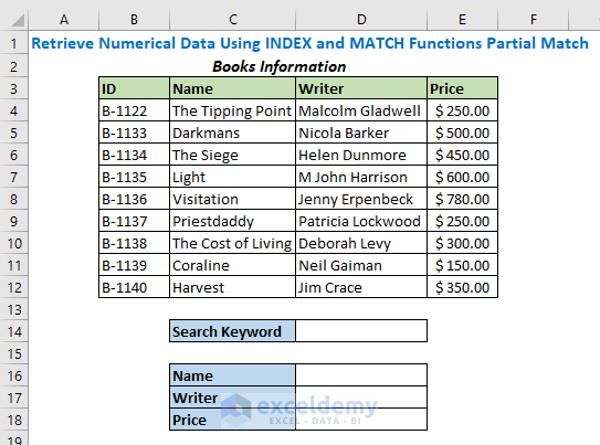 Retrieve Numerical Data Using INDEX and MATCH Functions Partial Match
