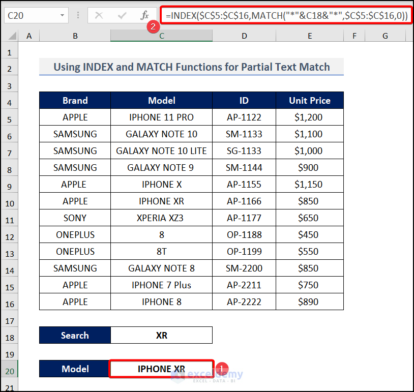 Using INDEX-MATCH Formula to Vlookup Partial Text