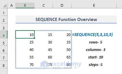 sequence function overview in excel