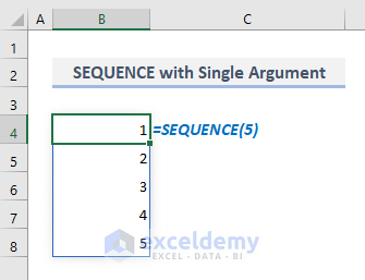 sequence function with one or single argument in excel