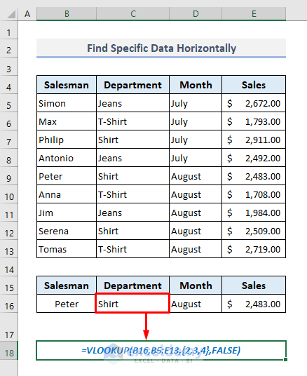 VLOOKUP Practices to Find Specific Data or Array Horizontally from a Table