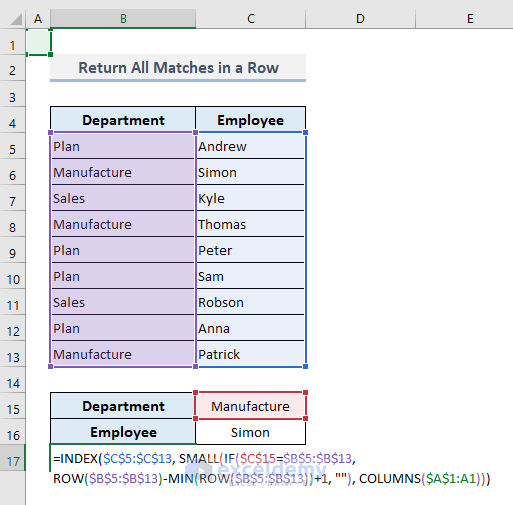 VLOOKUP and Return All Matches in a Row in Excel