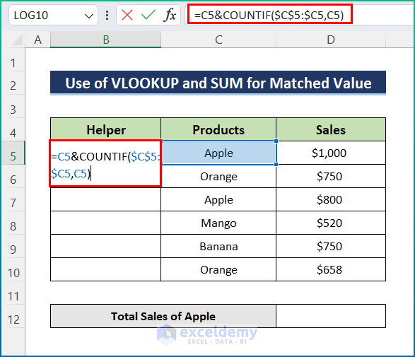 VLOOKUP and Sum Matched Values in Multiple Rows