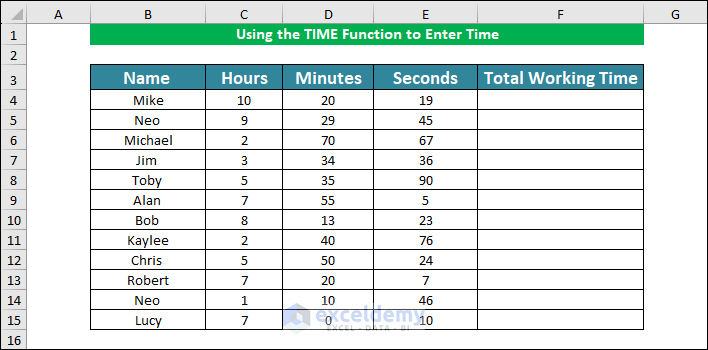 Using TIME Function to enter time