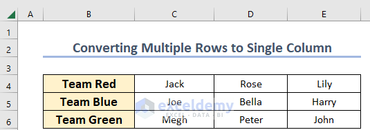 Dataset to Convert Multiple Rows to Single Column in Excel