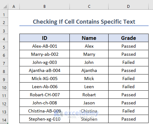 Dataset to Check If Cell Contains Specific Text in Excel