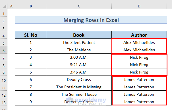 Dataset to Merge Rows in Excel