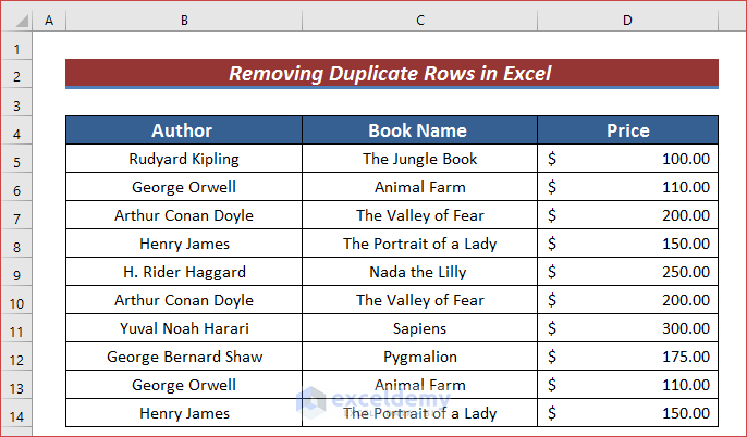 Remove Duplicate Rows Excel