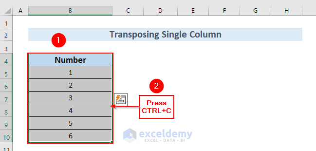 Using Copy and Paste Feature to Transpose Single Column to Row In Excel