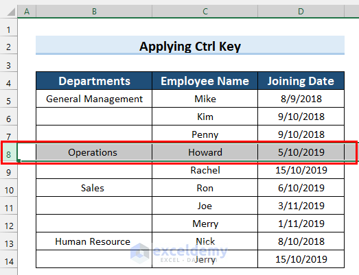 Selecting First Row of Multiple Non-Adjacent Rows to Insert New Row Using Ctrl Key in Excel