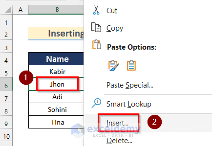Insert Single Row with Mouse Shortcut in Excel