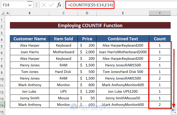 Using COUNTIF Function to Count Duplicates and Remove in Excel