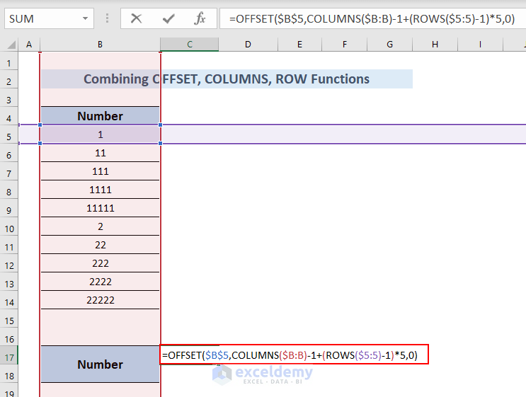 Combining OFFSET, COLUMNS, ROW Function to Transpose Columns to Rows In Excel