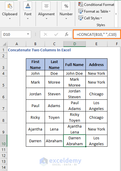 CONCAT AutoFill - Concatenate Two Columns In Excel