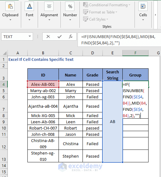 Updated IF FIND Formula code to check cell contains specific text 