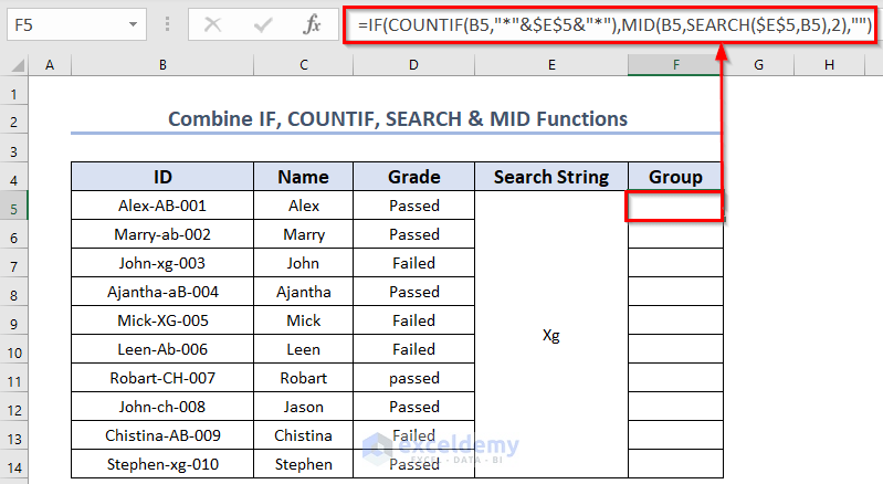 Merge IF, COUNTIF, SEARCH & MID Functions to Check If Cell Contains Specific Text 