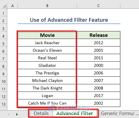 Use Advanced Filter Feature for Pulling Values from Another Worksheet in Excel