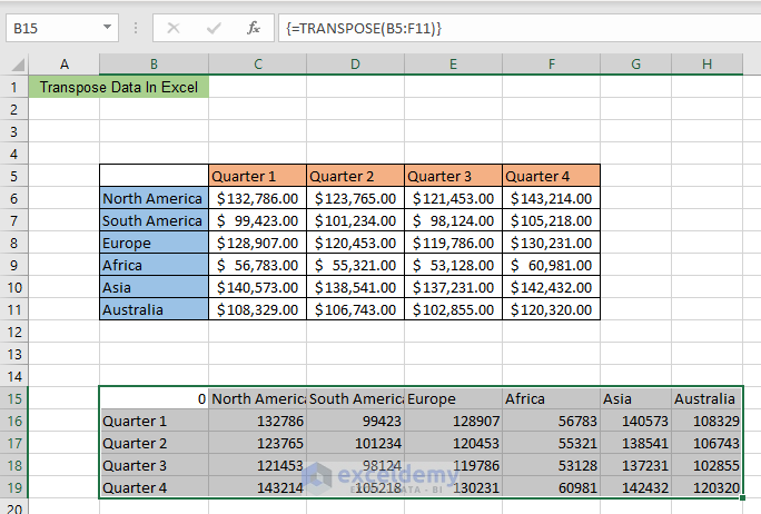 Transpose data in Excel
