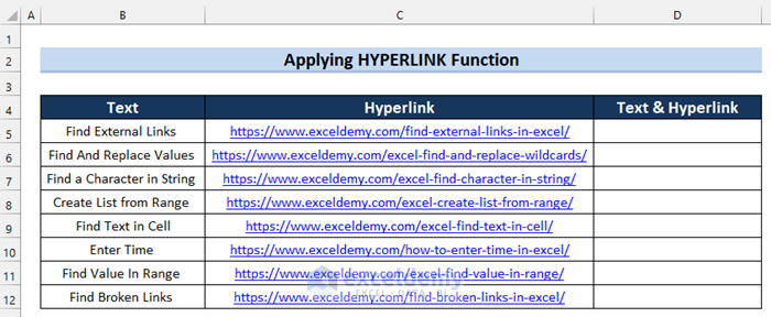 Apply HYPERLINK Function to Combine Text and Hyperlink in Excel Cell