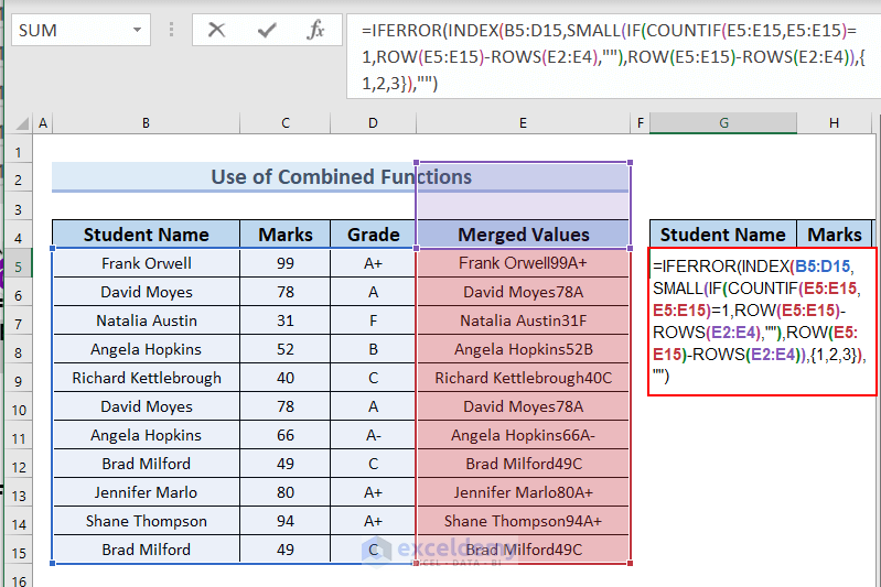 Use of Combined Functions for Formula to Automatically Remove Duplicates in Excel