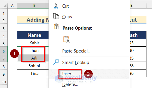 Insert Multiple Rows with Mouse Shortcut in Excel