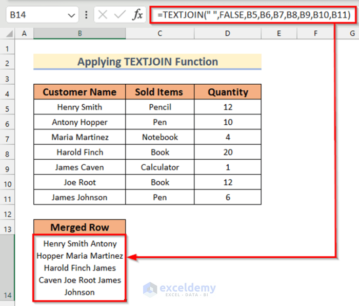 Apply Excel TEXTJOIN Function to Merge Rows Without Losing Data