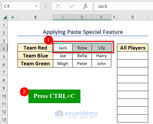 Use of Paste Special Feature in Excel to Change Multiple Rows to a Single Column