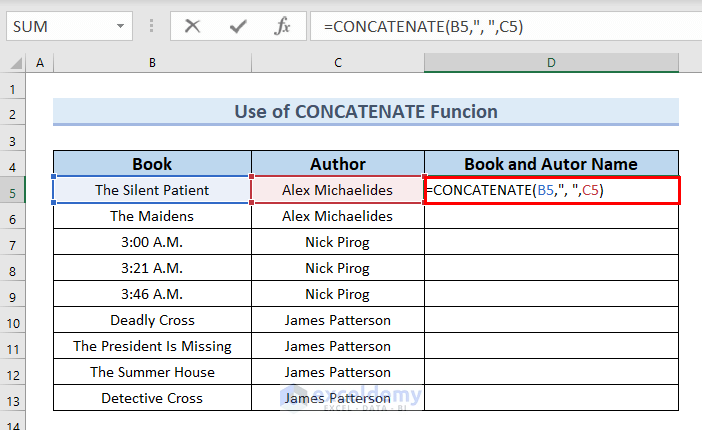 Applying CONCATENATE Funcion to Merge Rows in Excel