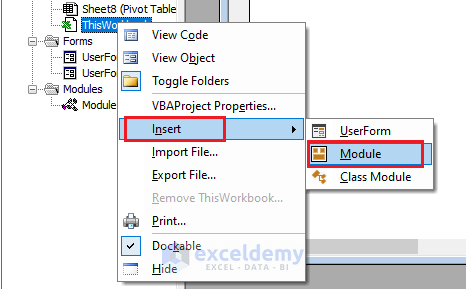 Selecting Module in VBA window