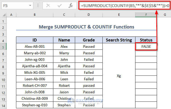Join SUMPRODUCT & COUNTIF Functions to check if Cell Contains Specific Text in Excel