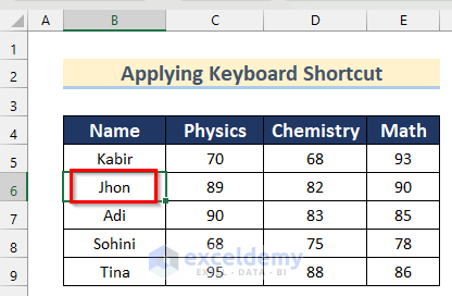 Insert a Row Applying Keyboard Shortcut Within a Cell in Excel