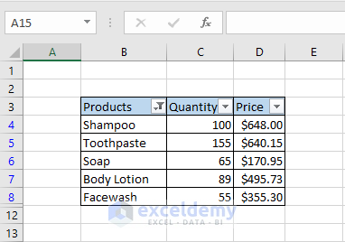 Filtered table for finding sum in the column