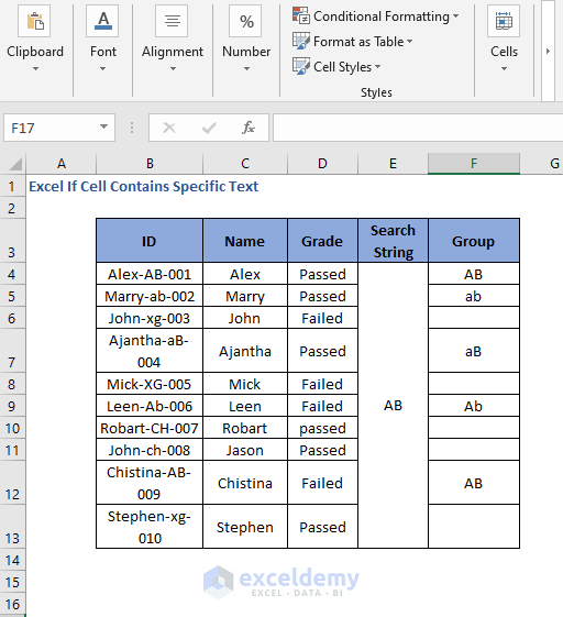 All result of IF MID SEARCH Formula