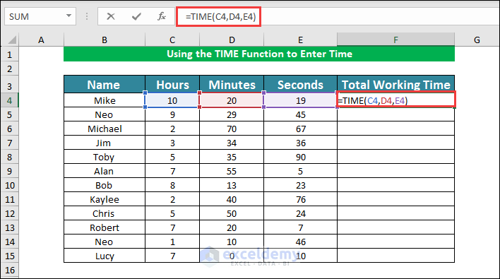 Using TIME Function