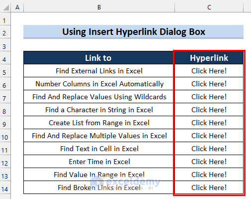Use Insert Hyperlink Dialogue Box to Combine Text and Hyperlink in Excel