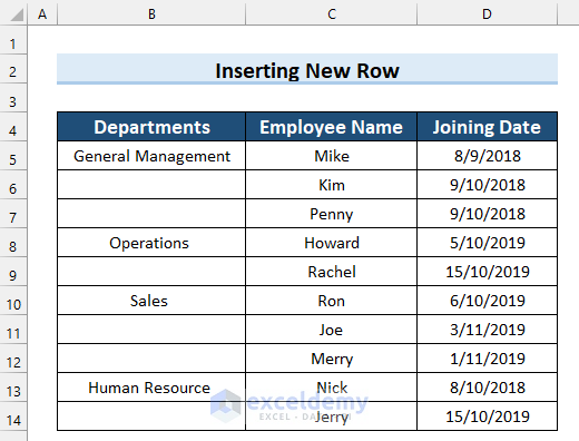 Dataset for Showing How to Insert Row in Excel