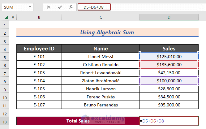 Use Algebraic Sum to Add Specific Cells