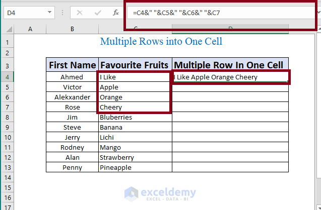 Using the Ampersand Symbol to combine multiple rows in one cell