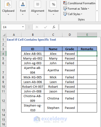 New Column Remarks - Excel If Cell Contains Specific Text