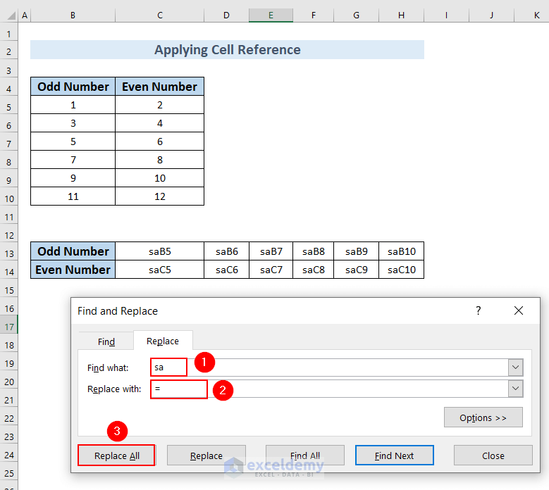 Use of Find and Replace Tool to Transpose Columns to Rows In Excel