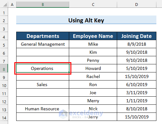 Using Alt Key to Insert New Row in Excel