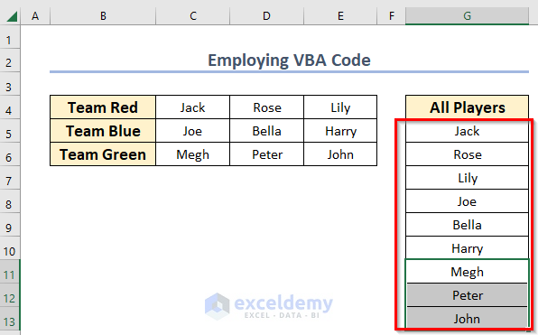 Convert Multiple Rows to Single Column in Excel with VBA