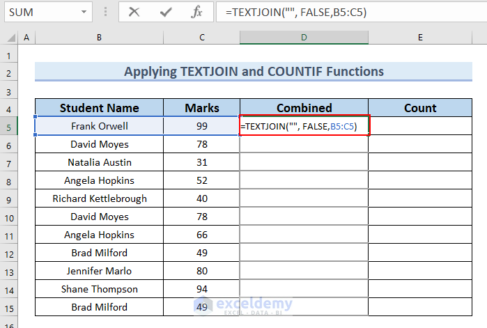 Using TEXTJOIN Function for Formula to Automatically Remove Duplicates in Excel
