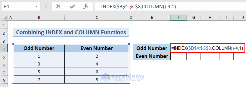 Combining INDEX and COLUMN Functions to Transpose Columns to Rows In Excel