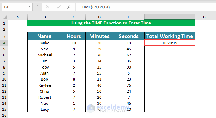 Using TIME Function