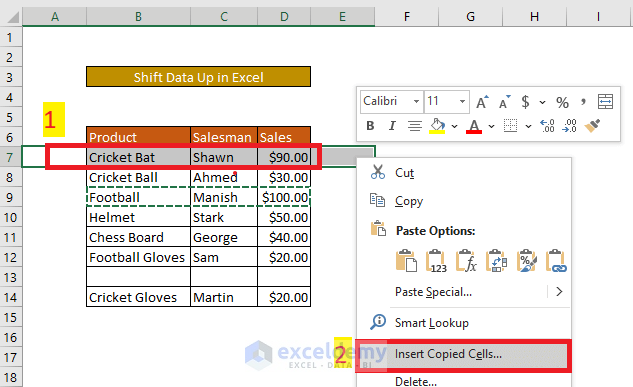 Row Selection to Copy there using insert cell