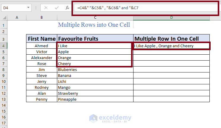 Using the Ampersand Symbol to combine multiple rows in one cell